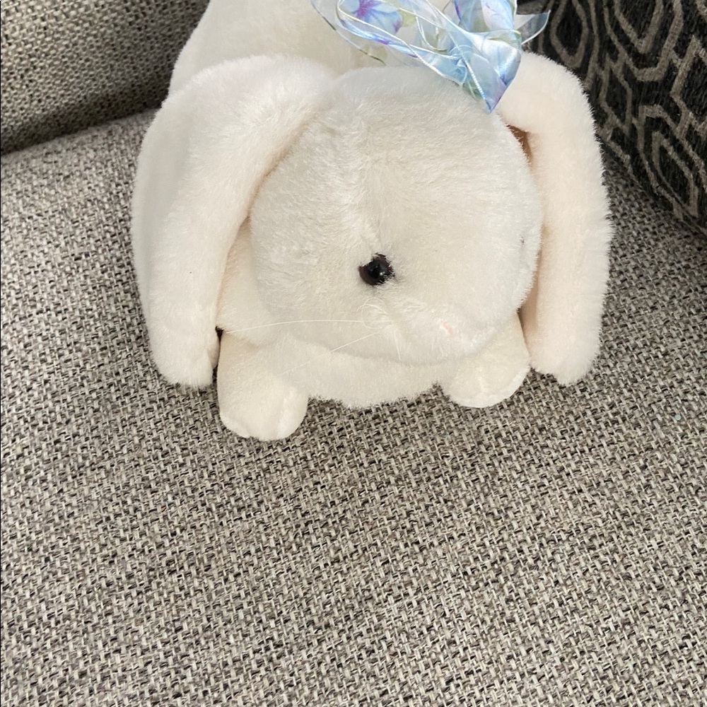 Vintage Plush White Bunny with Ribbon